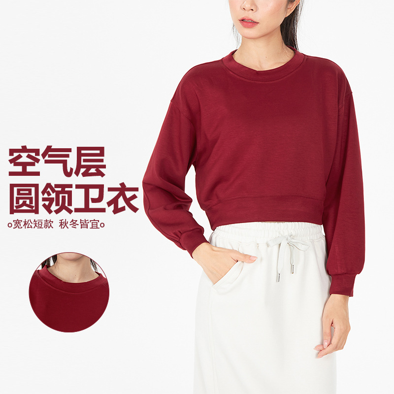 Spring and Autumn Short Crew Neck Yoga Clothes Women's New Sweatshirt High Elastic Loose Long Sleeve Athleisure Fitness Top