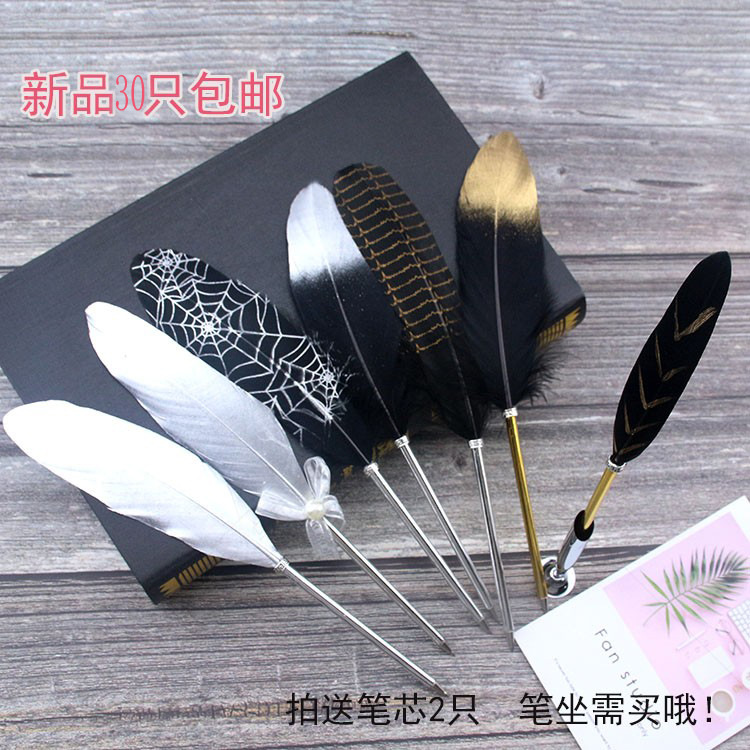 Picture of New European retro silver feather pen creative ballpoint pen wedding signature advertising pen student stationery simple package