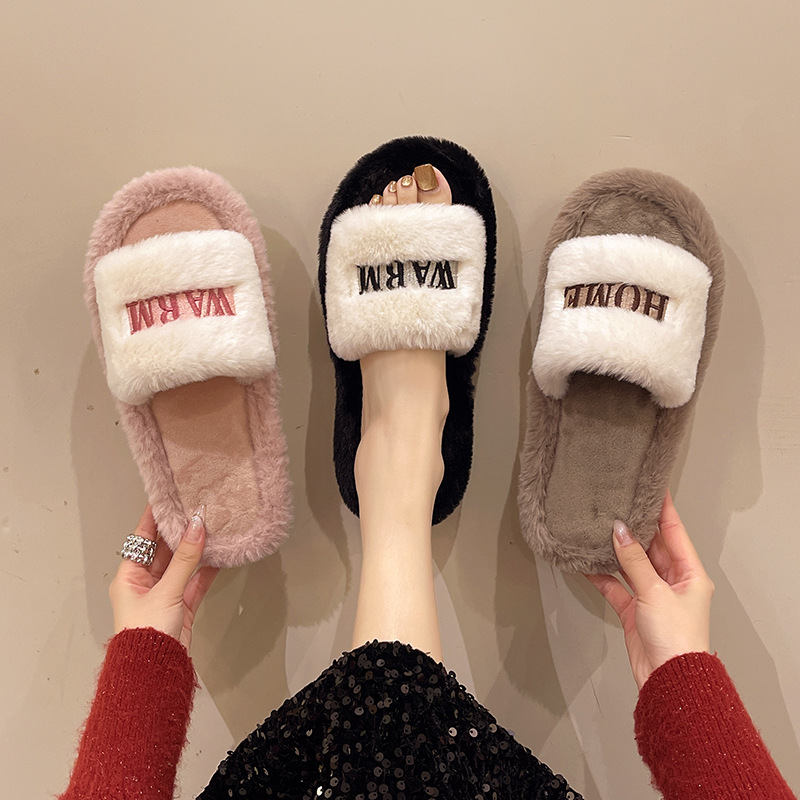Cross-border foreign trade new embroidery soft bottom Mao Mao slippers women's autumn and winter fashion home warm thick bottom floor cotton slippers