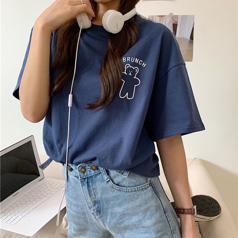 2025 New Short-Sleeved T-Shirt, Cute Round Neck Loose Top, Women's Fashionable White Clothes, Simple, Fashionable and Trendy
