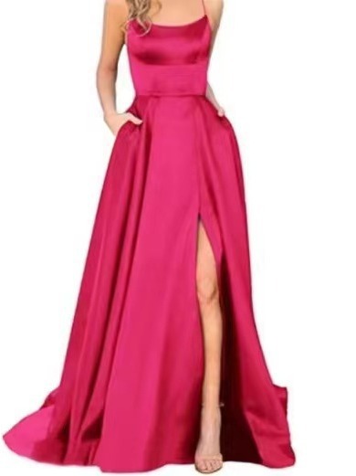 Picture of 2023 Amazon European and American cross-border new bridesmaid dress long dress small tail strap solid color banquet evening dress