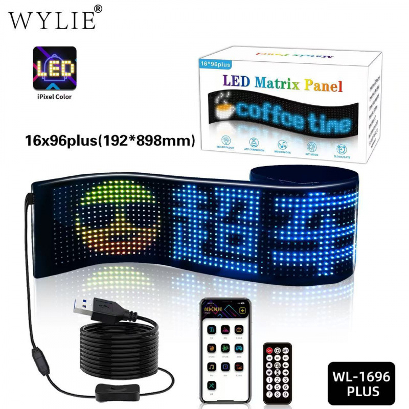 Car Led Display Car Rear Window Glass 12V Flexible Digital Scrolling Screen Double Row Full Color Advertising Screen Sign