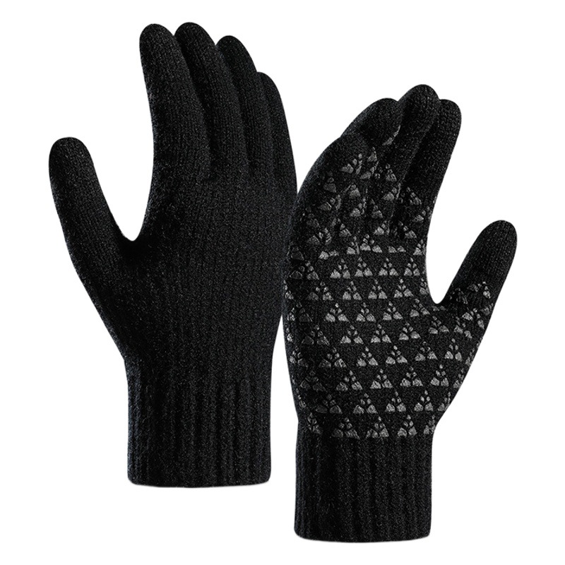 Cross-border men's gloves for manufacturers winter fleece-lined thickened alpaca knitted wool riding touch screen gloves