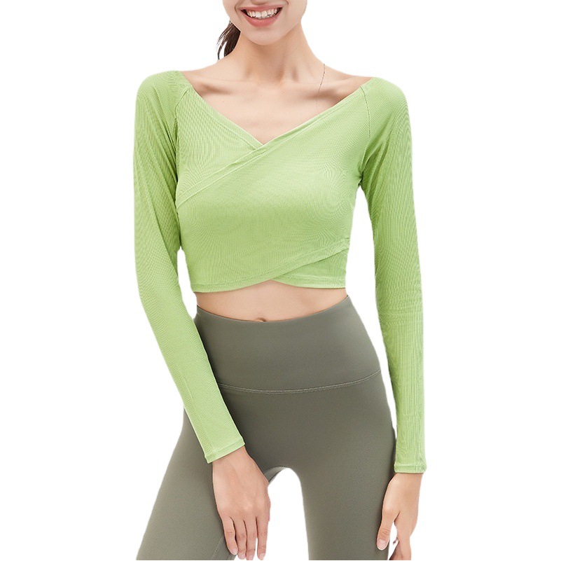 Yoga Clothing Women's 2023 New Sports Top Naked Beautiful Back Cross Sexy Slimming Running Fitness Long Sleeve T-shirt