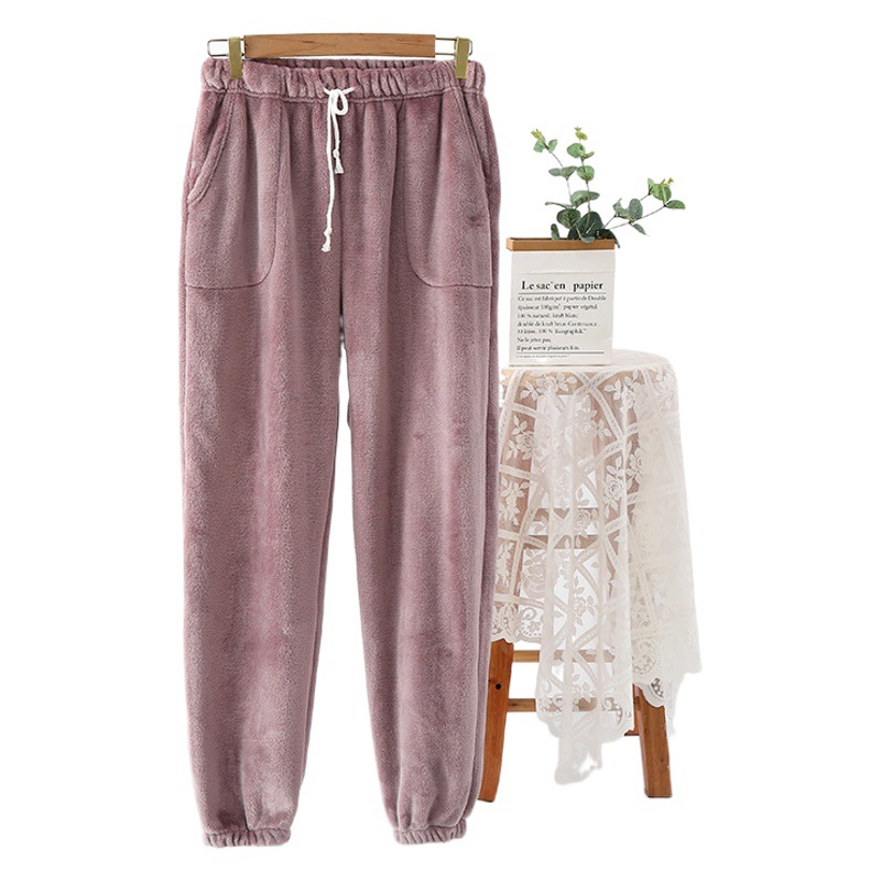 Flannel winter women's pajamas home pants toe pants women's winter can be worn outside plus velvet padded can be worn outside