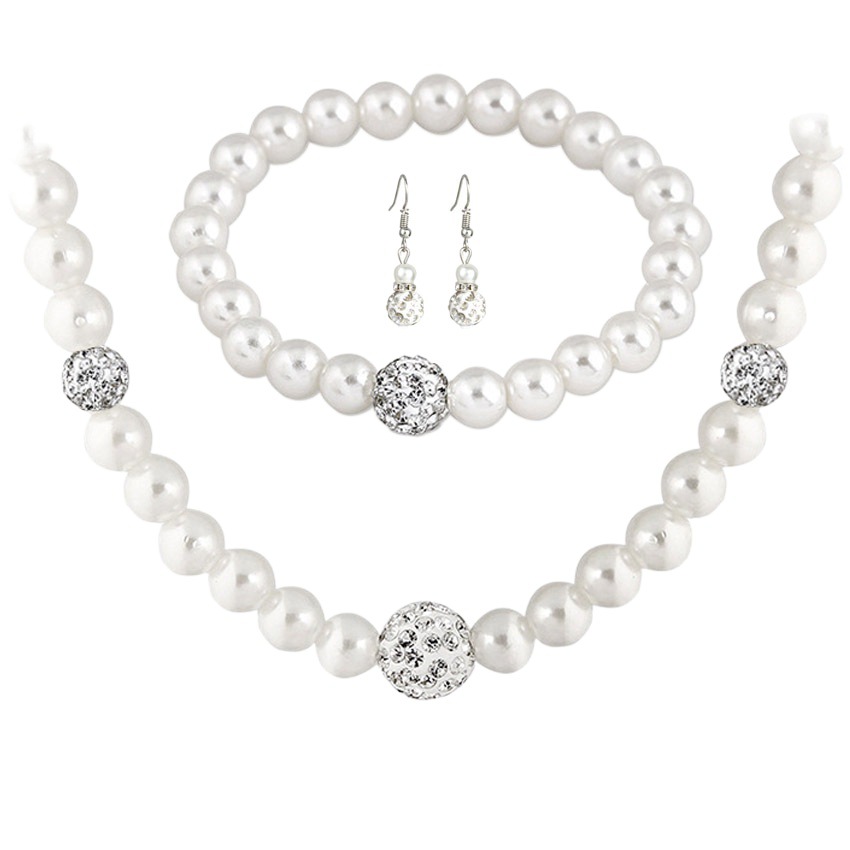 Shambhala full diamond beads pearl jewelry fashion silver plated diamond pearl earrings bracelet three-piece spot