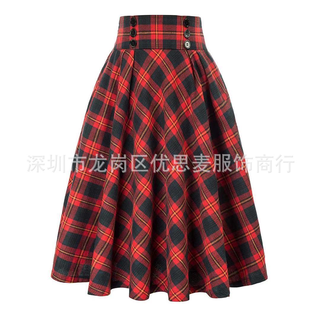24 New European and American ebay Foreign Trade AliExpress Amazon Contrast Color Decorative Skirt Women's Plaid Joker Skirt