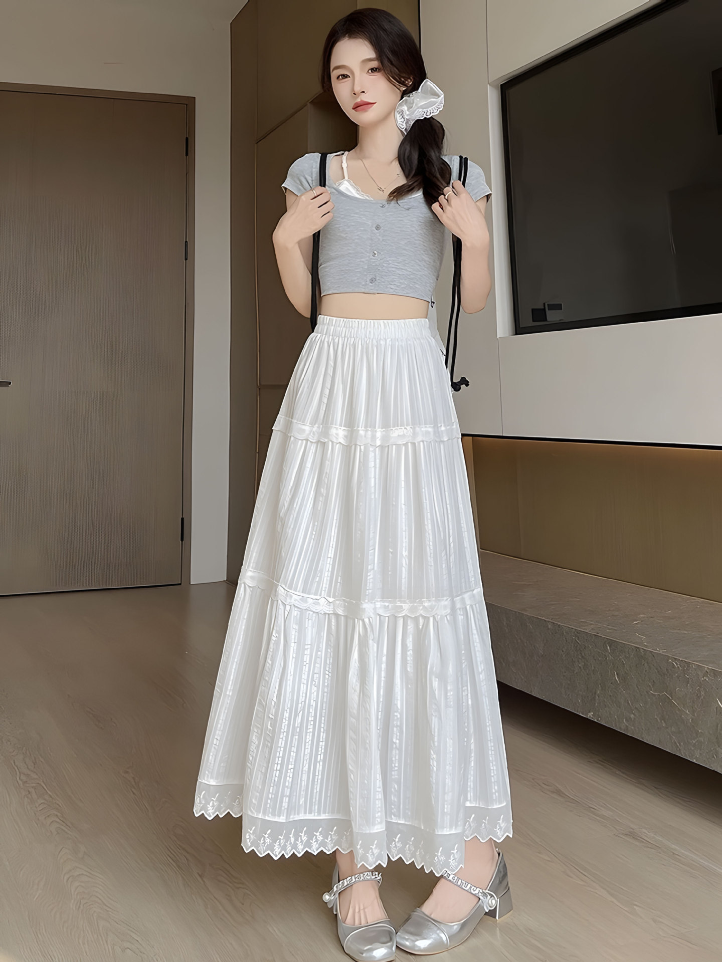White Spring and Summer Sweet Lace Lace Skirt 2025 New Arrival Stitching High Waist Slimming French Style Cake Skirt
