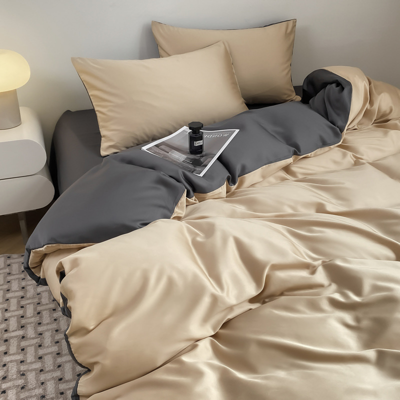Picture of Summer Light Luxury Solid Color Ice Silk Four-piece Set Class A Cool Bed Sheet Quilt Cover Dormitory Three-piece Set Bed Cover Gift for Hair 4