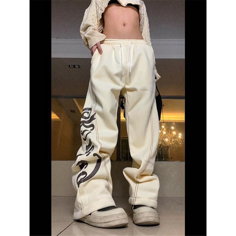 Picture of 150.00kg Spring American Retro High Street Alphabet Pants Women's European and American plus size Straight Casual Sports Pants High Street Tide