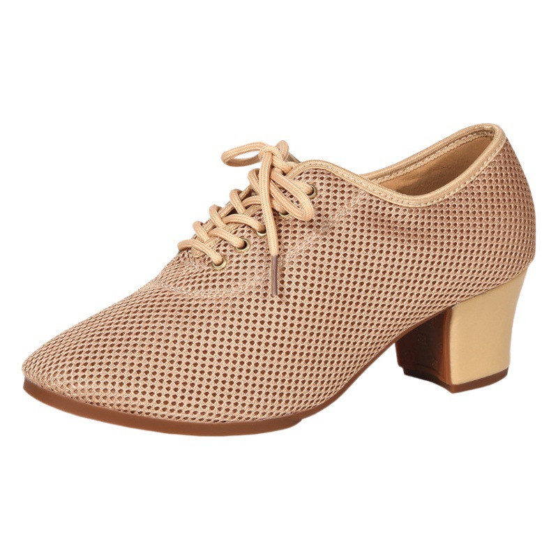 Mesh Dance Shoes Latin Dance Shoes Adult Women's Mid-heel Soft-soled Teacher Shoes Friendship Modern Dance Shoes Square Dance