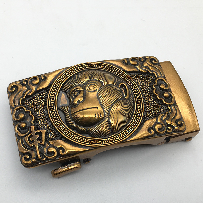 Chinese Zodiac Men's Automatic Buckle Belt Buckle Head Chinese Wind Dragon Plated Brass Color Card Slot Pants Belt Head