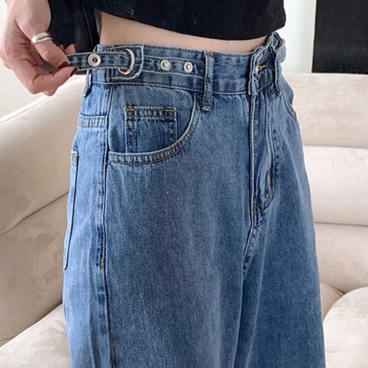 Adjustable Wide-leg Jeans Women's Autumn and Winter Retro Loose Slimming All-match High Waist Dipped Straight Trendy Trendy Pants