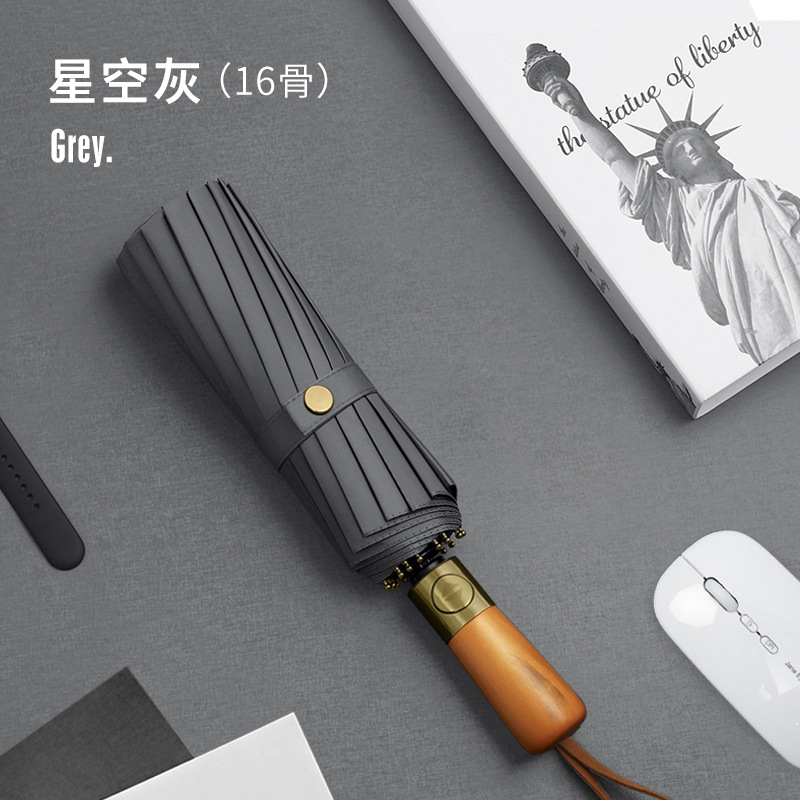 Picture of Three-fold automatic umbrella log handle lettering sunny umbrella men's business folding umbrella printed logo high-end gift umbrella