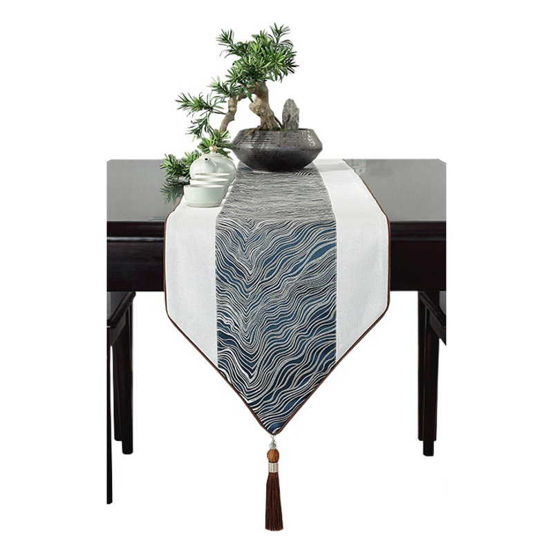Marble Pattern Table Runner High Precision Stitching Gold Silk Jacquard Light Luxury Table Runner Living Room Meeting Room Model Room Tassel