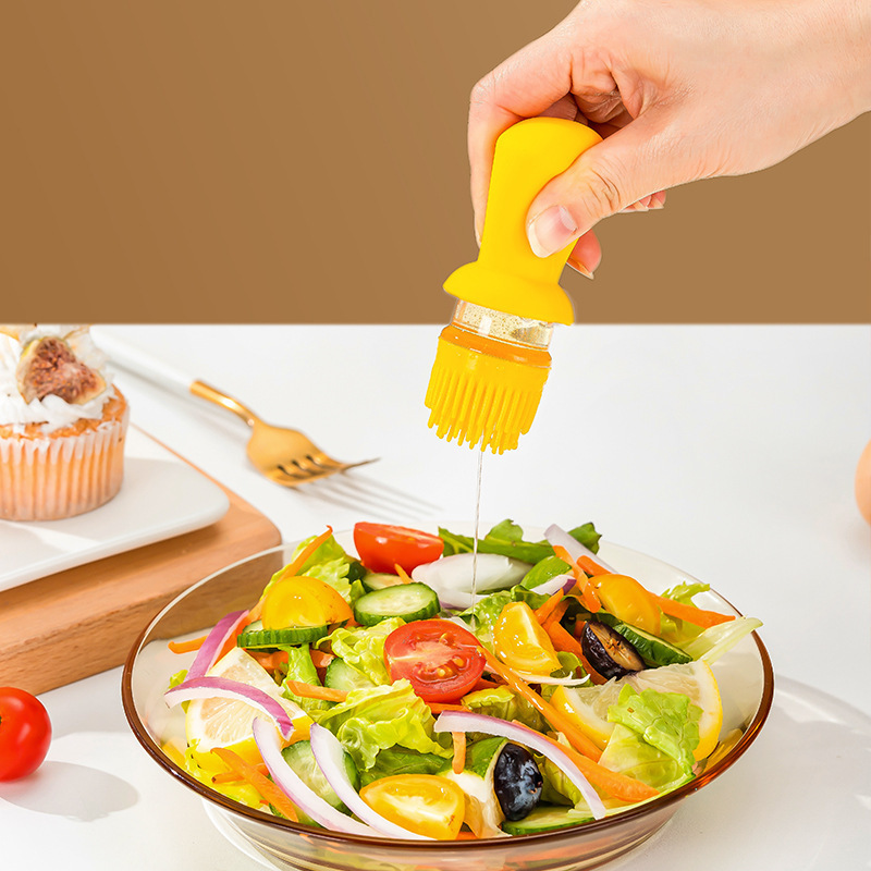 Picture of Kitchen supplies oil pot brush pour integrated glass seasoning bottle vinegar pot multi-functional seasoning bottle press metering seasoning tank
