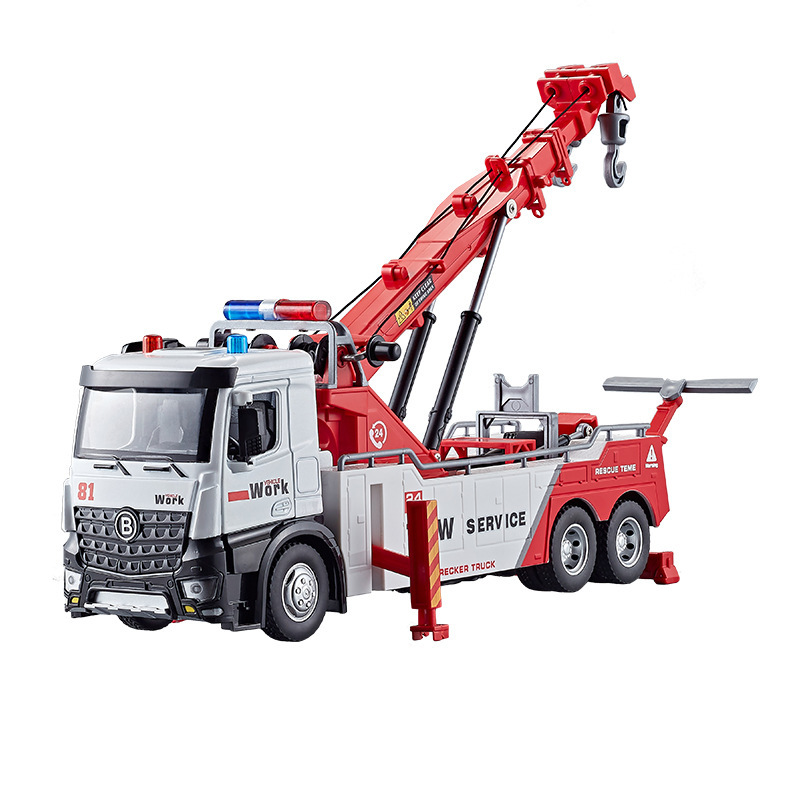 Picture of Jiadu Large Double Hook Rescue Vehicle Crane Alloy Head Acousto-optic Large Engineering Vehicle Simulation Trailer Toy