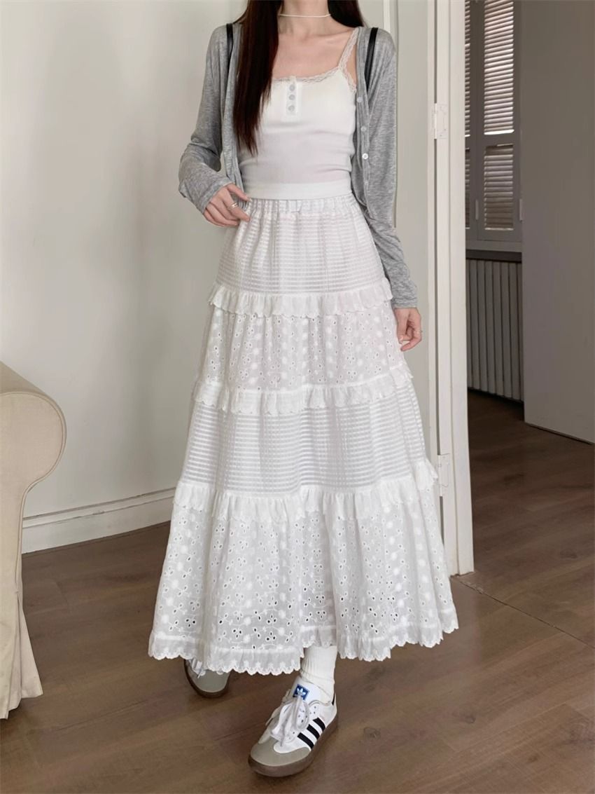 Unique Cake Skirt for Women, New Summer Style, Sweet and Slimming, Versatile Casual Lace Mid-Length A-Line Skirt, Trendy Ins