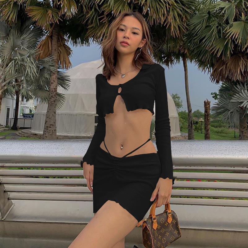 Picture of in stock American Spice Girls 2025 Summer New Sexy Long Sleeve Slim T-shirt Nightclub Skirt Amazon suit