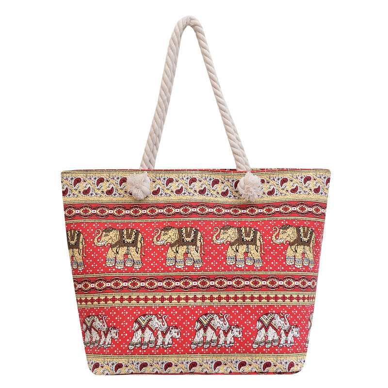 Picture of New Ethnic Style Simple Handbag Double-sided Printed All-match Large Capacity Women's Canvas Bag Hemp Rope Shoulder Casual Bag
