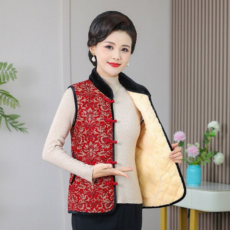 Picture of Middle-aged and Elderly Mother's fleece-lined Vest Women's Autumn and Winter New Chinese Style National Style Thickened Warm Waistcoat Vest for Elderly