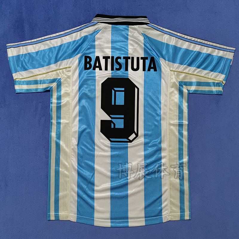 1998 World Cup Argentina home short-sleeved football uniform No.9 Batistuta Crespo vintage jersey