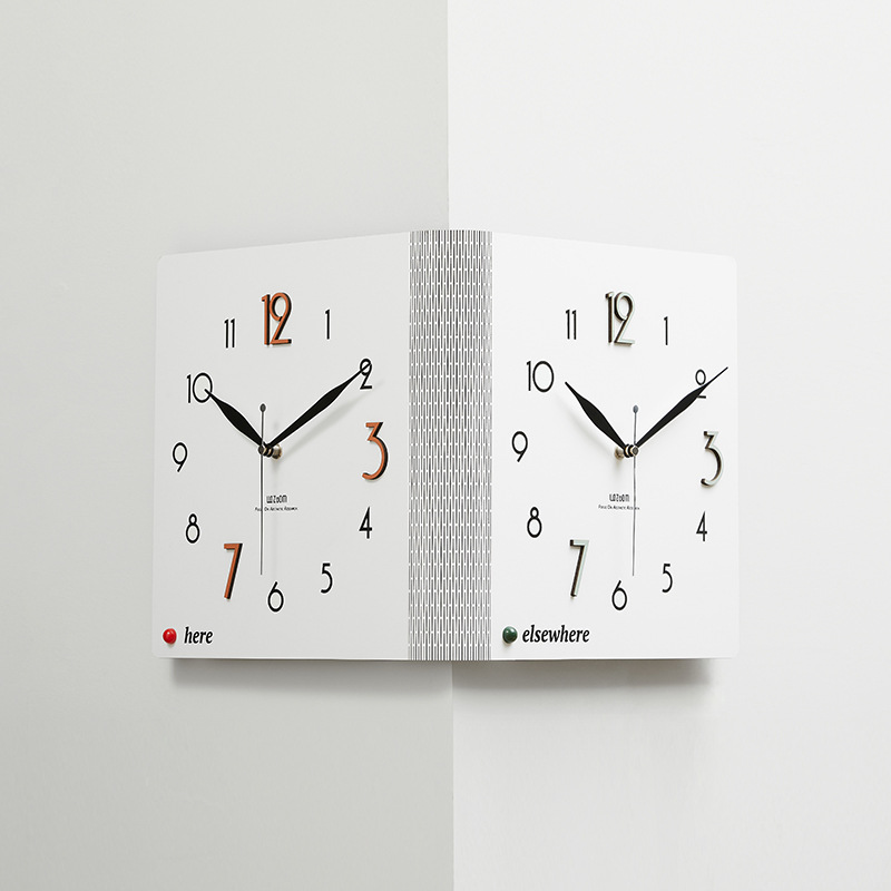 Wozoom House Quasi Double-Sided Corner Wall Clock 2024 New Household Living Room Corner Simple Style Creative Clock