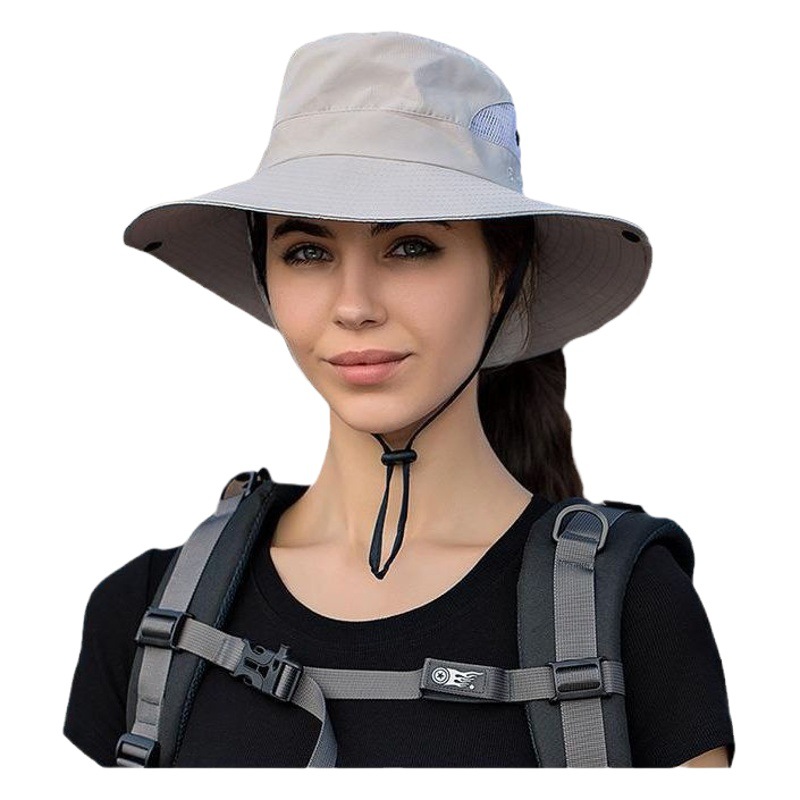 Cross-Border Summer Women's Outdoor Sun Hat Ponytail Hole Fisherman Hat Sun Protection Sun Hat Breathable Mountaineering Hat Parent-Child Style