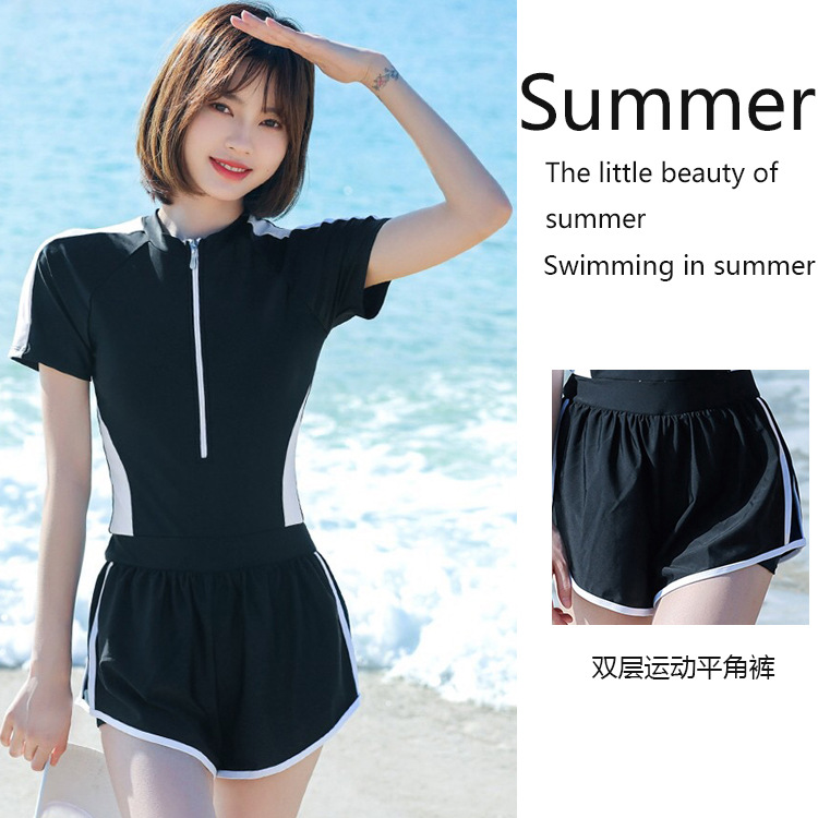 2023 New Sports Swimwear Conservative One-piece Boxer Slim Belly Covering Women Fitness Suit Swimwear