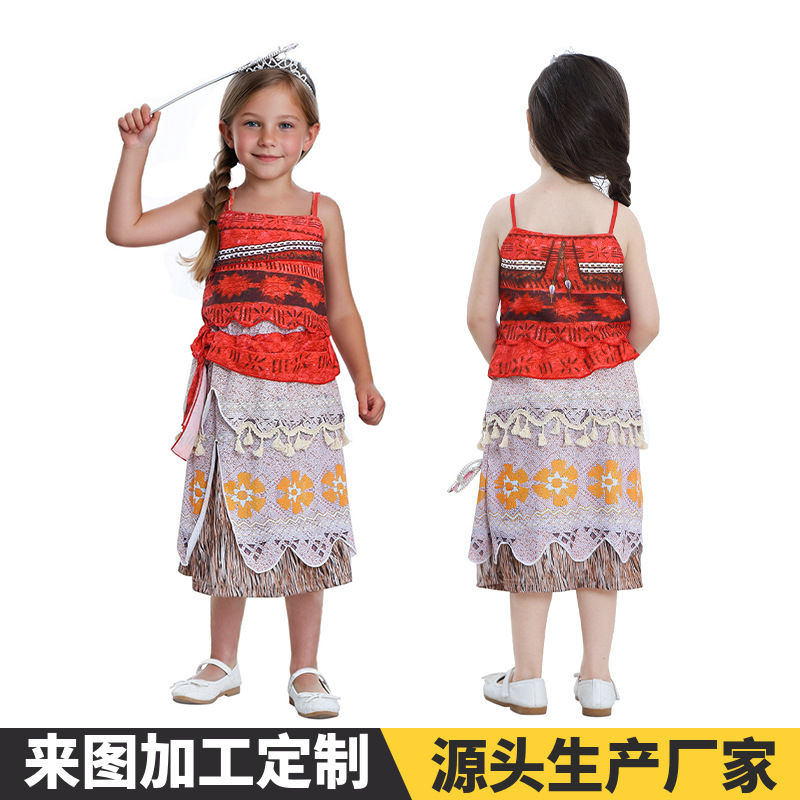 European and American Halloween foreign trade girls new cos ocean dress cartoon printing moana performance costume
