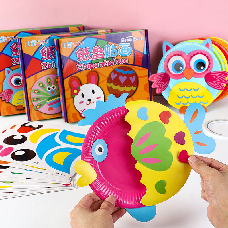 Children's Handmade Stickers Kindergarten DIY Paper Plate Painting Toys Creative Art Homework Material Package Gifts