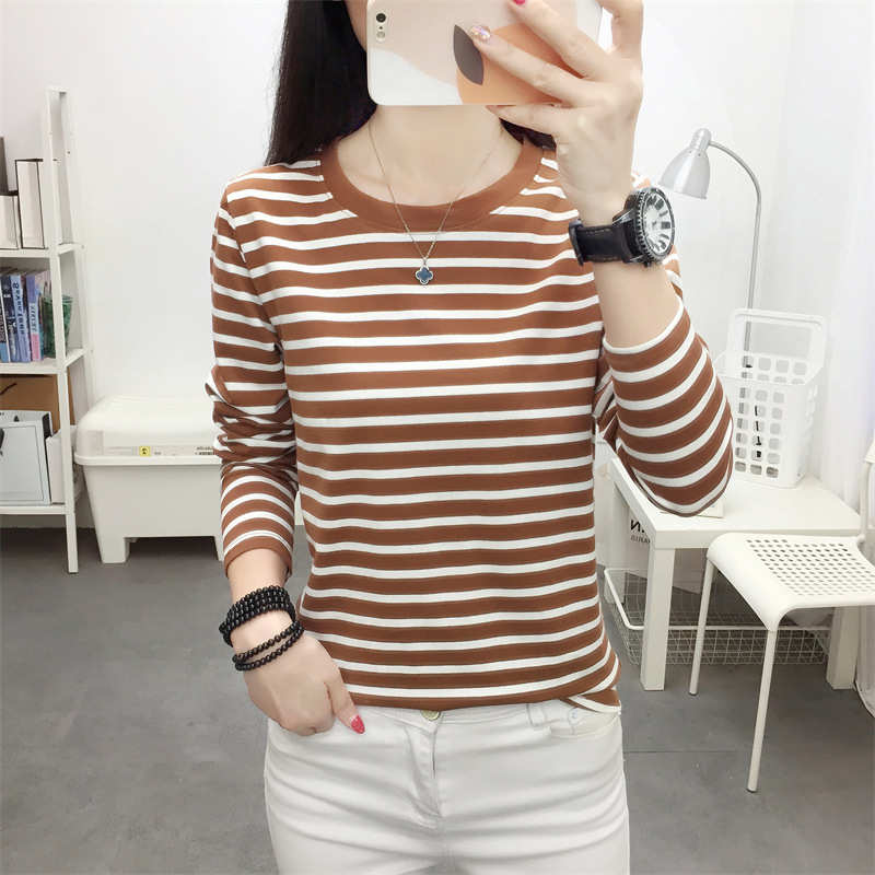Picture of Striped T-shirt Women's Long Sleeve Top Early Autumn 2024 New plus size Loose Slimming Base Shirt Striped T-shirt
