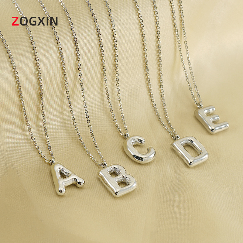 Stainless steel bubble letter necklace female cross-border European and American titanium steel chubby letter pendant clavicle chain jewelry wholesale
