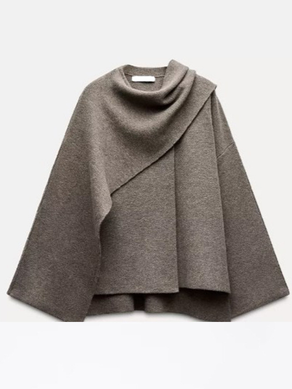 2024 Cross-border European and American Style Lazy Comfortable Elegant Long-sleeved Jacket Asymmetric Shawl Scarf Knitted Sweater