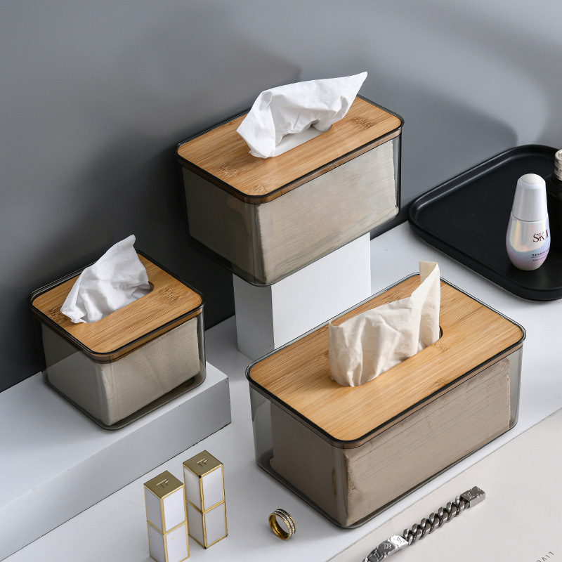 Simple transparent bamboo tissue box household paper box creative napkin storage box cross-border advertising logo wholesale