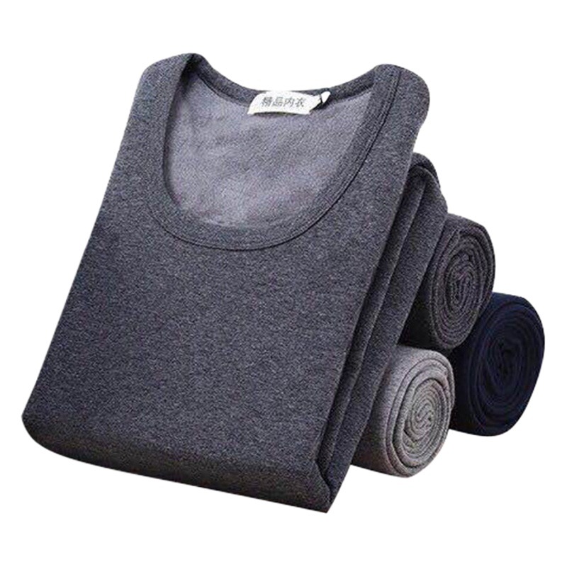 NanRenShuai/Nan Renshuai Men's Solid Color Thermal Underwear Round Neck Velvet fleece-lined Thickened Autumn Clothes and Pants