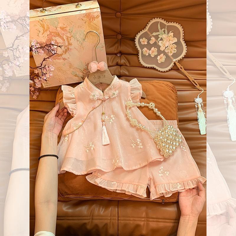 Picture of Girls' suit Summer 2024 New Western Style Baby Girl's National Style Summer Sweet New Chinese Style National Style Two-piece Fashionable Set