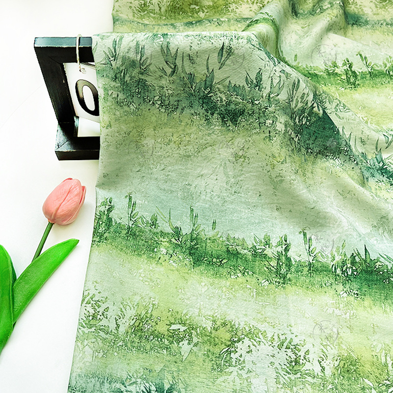 Grass new Chinese style digital printed fabric, brocade cotton fabric, cheongsam dress, top, Hanfu handmade fabric