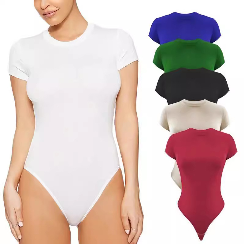 2023 European and American New Amazon one-piece jumpsuit women's tights women's sexy short-sleeved round neck jumpsuit
