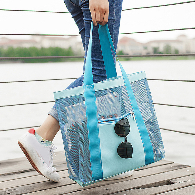 Picture of Travel Beach Bag Women's Portable Swimming Woven Bag Mesh Outdoor One-shoulder Swimwear Storage Bag Customizable