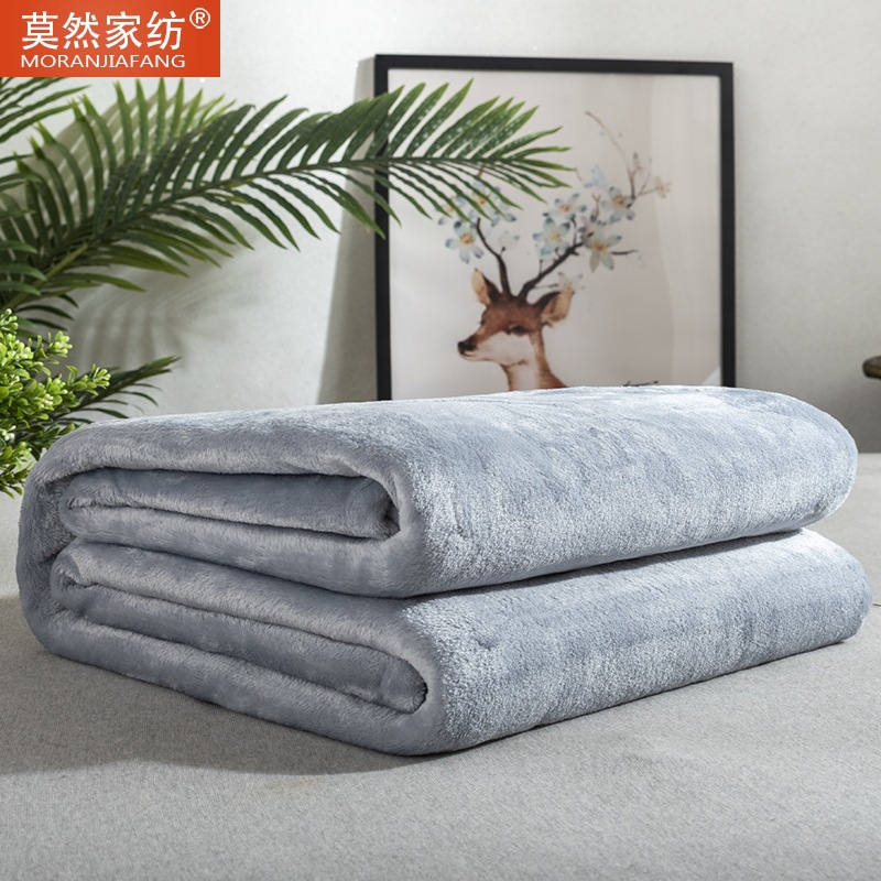 Picture of Solid Color Flannel Blanket Summer Air Conditioning Blanket Office Nap Blanket Single Layer Double-sided Fleece Four Seasons Thin Blanket