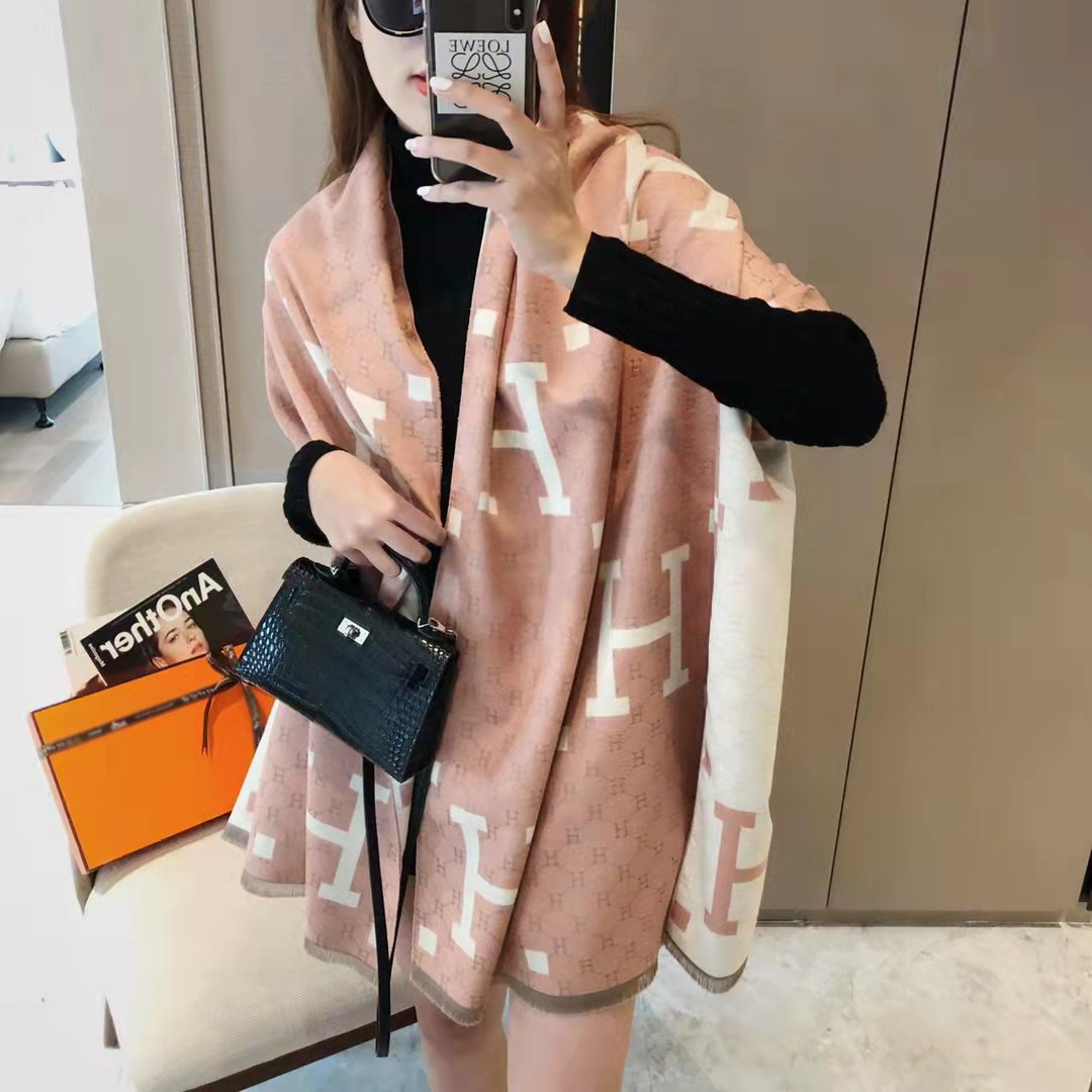 Picture of 2024 New Fashionable Big-Name Versatile Orange High-End Wool Cashmere Shawl Scarf for Women Winter Dual Use
