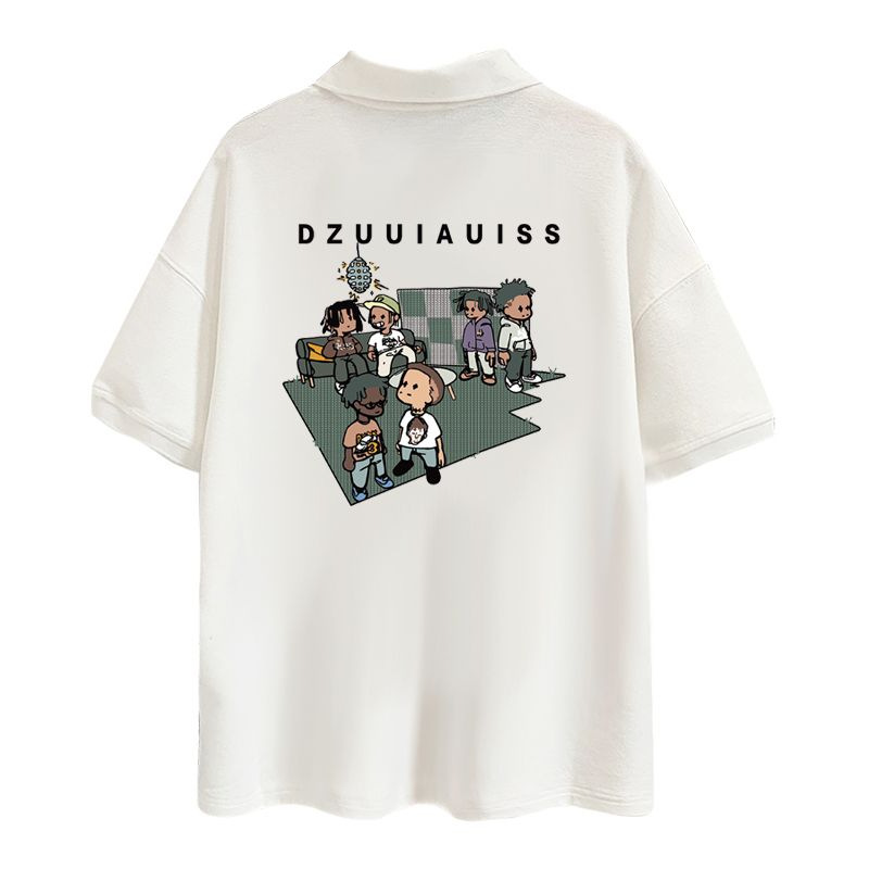 Picture of Boys' short-sleeved T-shirt 2023 Summer Children's western style lapel fashion loose cartoon printed polo shirt top fashion