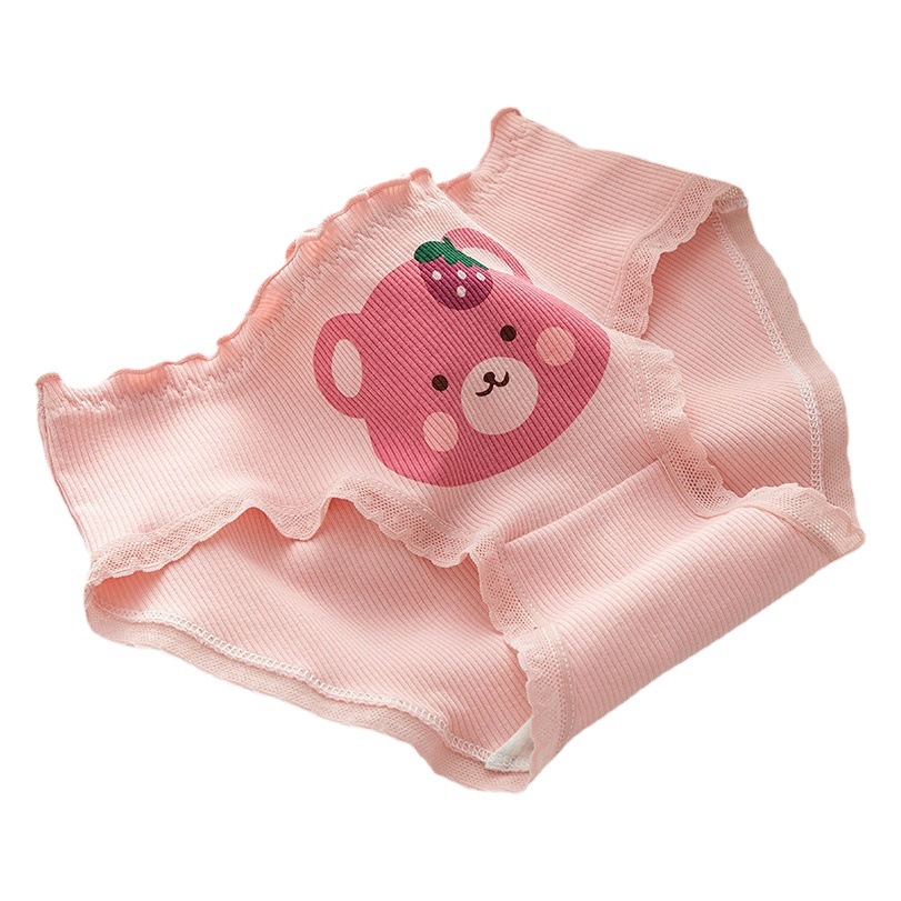Tingweiya Pink Cartoon Strawberry Bear Women's Underwear Women's Mid-Waist Cotton Crotch Girl Student's Briefs