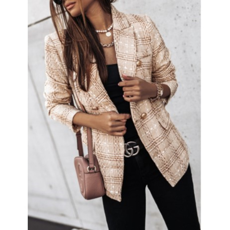 AliExpress 2021 Spring New Long-sleeved Double-breasted Printed Slim-fit Fashionable Dress Collar Coat