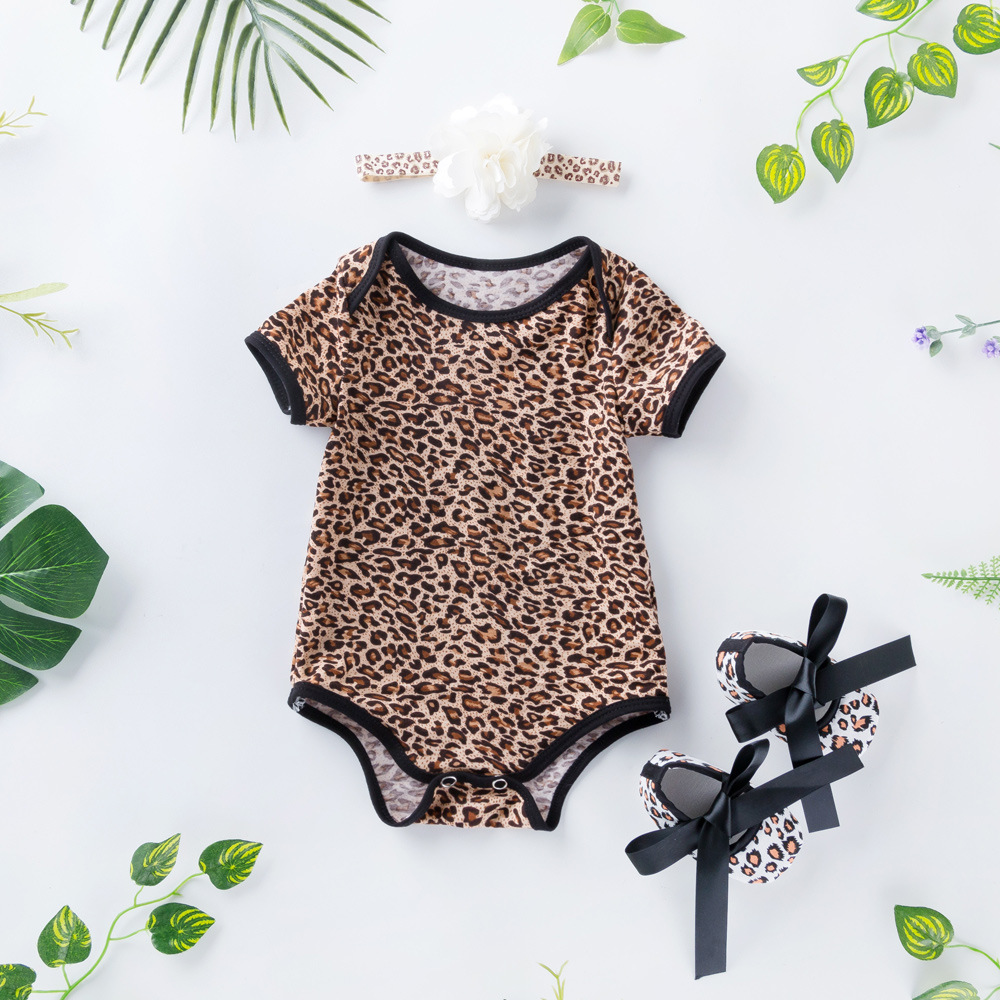 Picture of Factory Direct Sales Baby Jumpsuit Summer Baby Short-Sleeved Harem Shoes Rose Leopard Print Romper Suit
