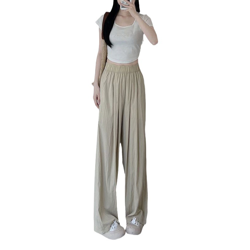 Factory wholesale summer thin apricot cotton Zou high waist draping loose wide leg pants women's lazy Yamamoto pants straight pants