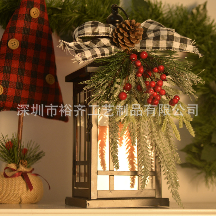 Nordic Christmas wind lamp pendant night light wrought iron pine cone black and white bow LED desktop Christmas candle lamp decoration