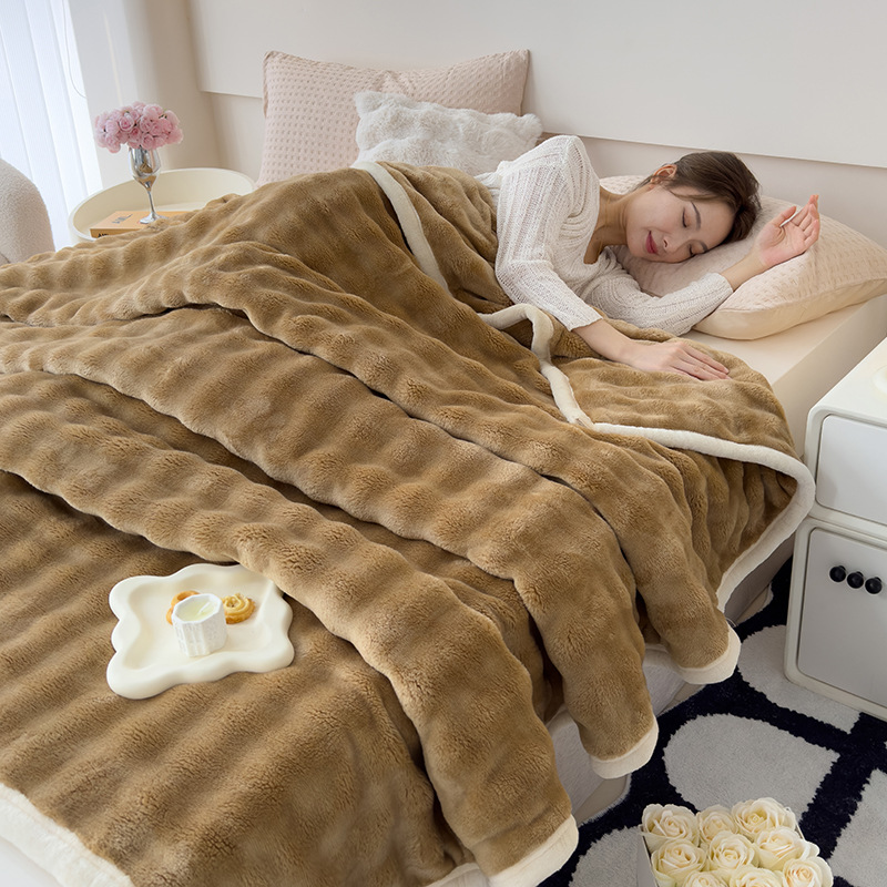 Picture of Amazon Cross-Border Warm Blanket Winter Thickened Blanket Office Milk Velvet Blanket Flannel Solid Color Rabbit Plush Blanket