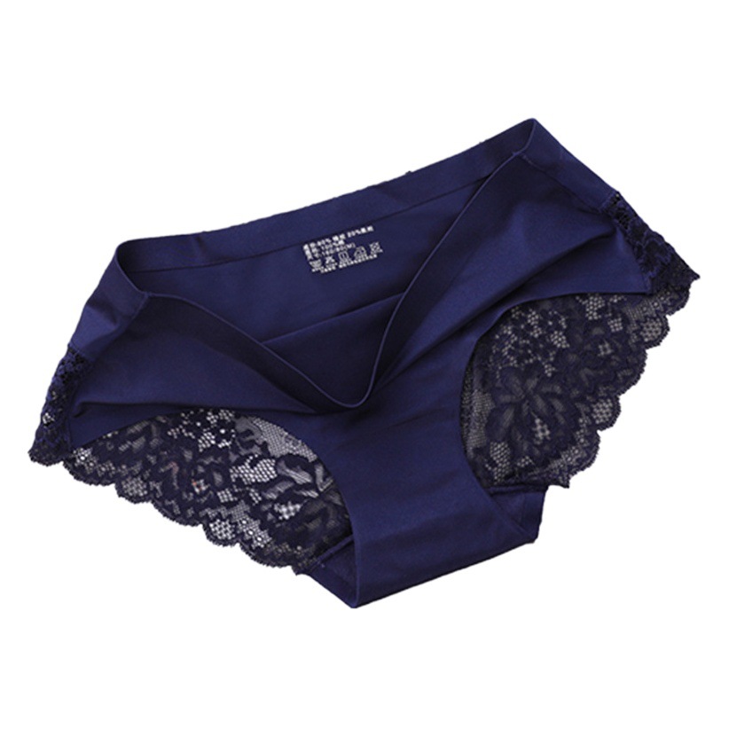 Ice Silk Underwear Women's Mid-Waist Seamless Lace Cotton Crotch Anti-bacterial Large Size Sexy Breathable Ultra-thin Less Women's Briefs
